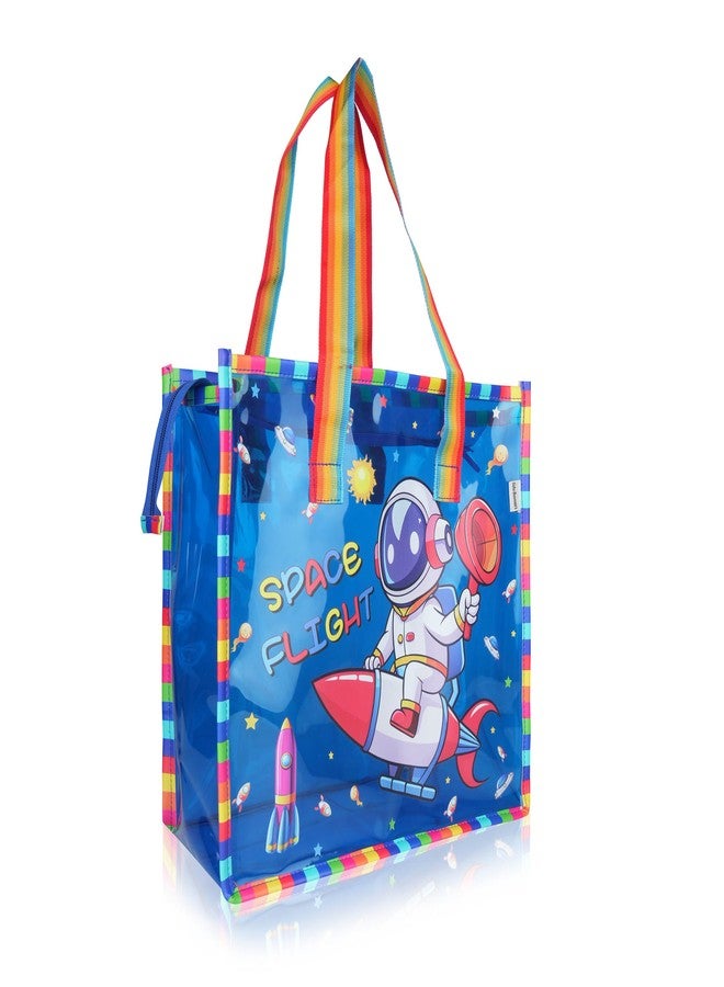 Echo Boomers Jelly Blue Transparent Tote Bag for Girls & Women | UV Printed Space Flight Design | Waterproof PVC Handbag | Lightweight Shopping, Outdoor, Beach & Swimming Carry Bag - Image 3